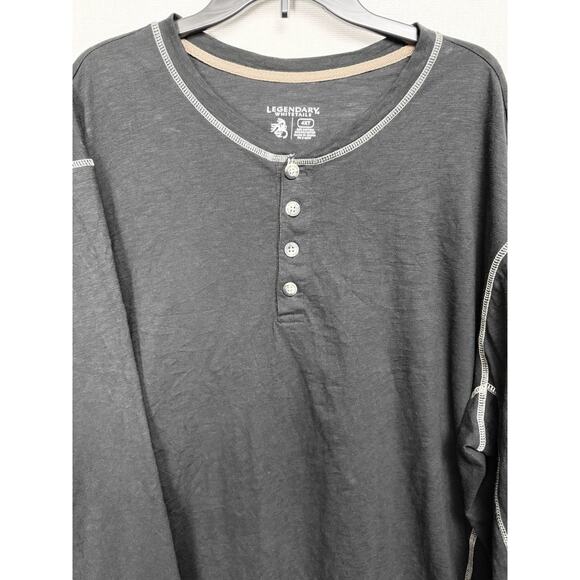 Legendary Whitetail Men's Black Henley Shirt Long Sleeve 1/4 Button Up 4XT - Picture 2 of 13